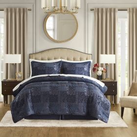 4 PCS Cal King Comforter Set Navy