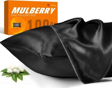 100% Mulberry Silk Pillowcase for Hair and Skin, 22 Momme Pure Natural Silk Pillow Case Both Sided with Zipper, Pillow Cover for Women Mom Men (Black