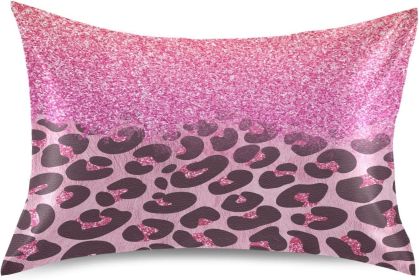 Satin Pillowcase for Hair and Skin, Pink Glitters Leopard Prints Silk Pillowcase Soft and Cozy Body Pillow Covers
