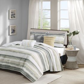 6 Piece Printed Quilt Set with Throw Pillows Yellow King/Cal King