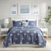 4 Piece Cotton Reversible Embroidered Quilt Set with Throw Pillow