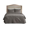 3 Piece Split Corner Pleated Quilted Bedspread Dark Grey King