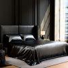 Satin Bed Sheets, Queen Size Sheets Set, 4 Pcs Silky Bedding Set with 15 Inches Deep Pocket for Mattress (Queen, Black)
