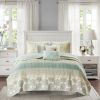 6 Piece Cotton Quilt Set with Throw Pillows Green Full/Queen