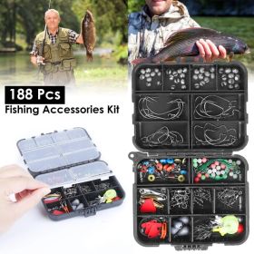 188PCS Fishing Accessory Kit - Includes Hooks, Sinker Weights, Lures, Swivels & More, Premium Corrosion-Resistant Material with Tackle Box for Ea (Option: As pic)
